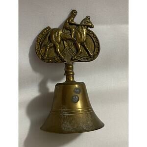 Vintage Brass Hand Bell with Horse and Horse Shoes on Handle Made in England